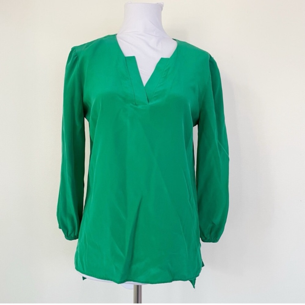 Amanda Uprichard Green 100% Silk Long Sleeve Blouse V Neck P Small S